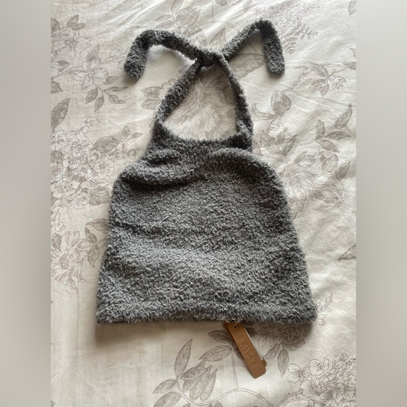 NWT Skims Cozy Halter Top Smoke Gray Large XL Plush Teddy Sherpa Loungewear Soft - Picture 4 of 9
